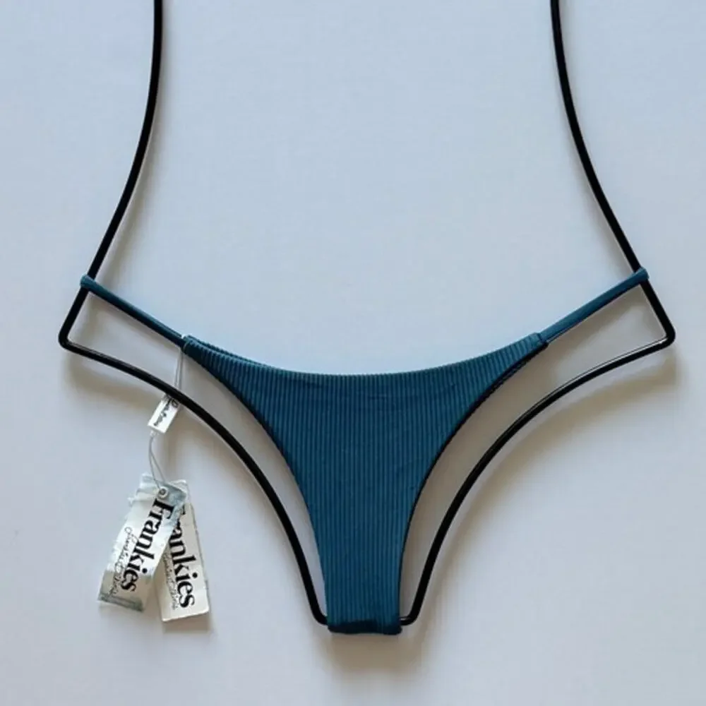 Frankies Bikinis Willa Skimpy Bikini Bottom - Deep Sea Blue Ribbed - XS - NWT